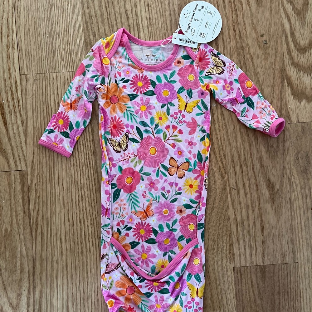 Little Sleepies Pink Floral & Butterfly Knit Sleeper